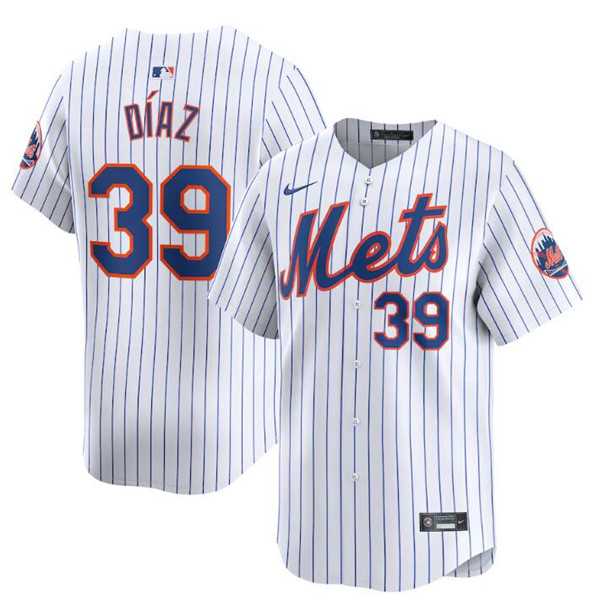 Men%27s New York Mets #39 Edwin Diaz White 2024 Home Limited Stitched Baseball Jersey Dzhi